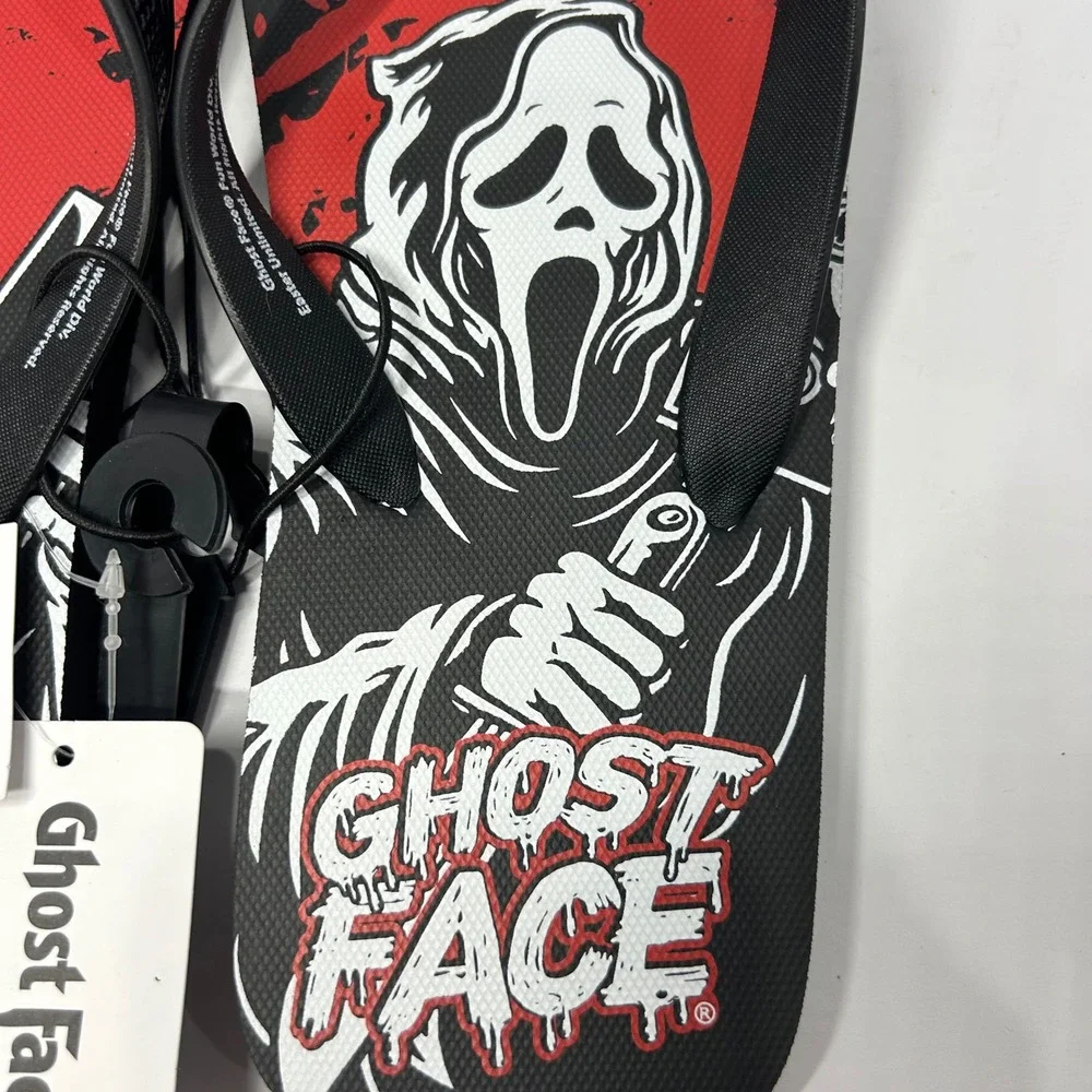 Ghost Face Scream Horror Movie Flip Flops Mens Size 9/10 Black Red New